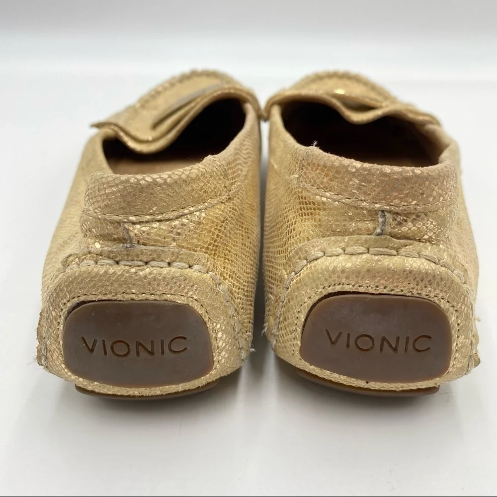 Vionic Sydney Gold Snake Print Orthaheel Loafers Women's Size 7